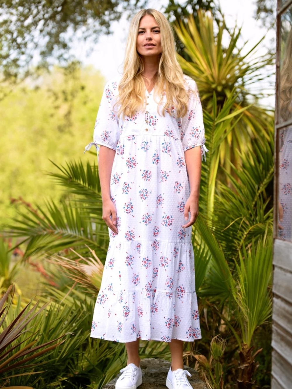 Brakeburn Sofia White Floral Cottagecore Maxi Dress US Size L